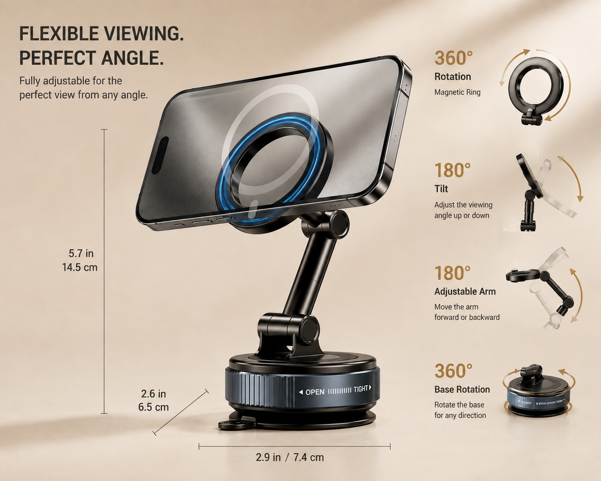 MagGrip Pro™ 360° Vacuum Magnetic Phone Mount