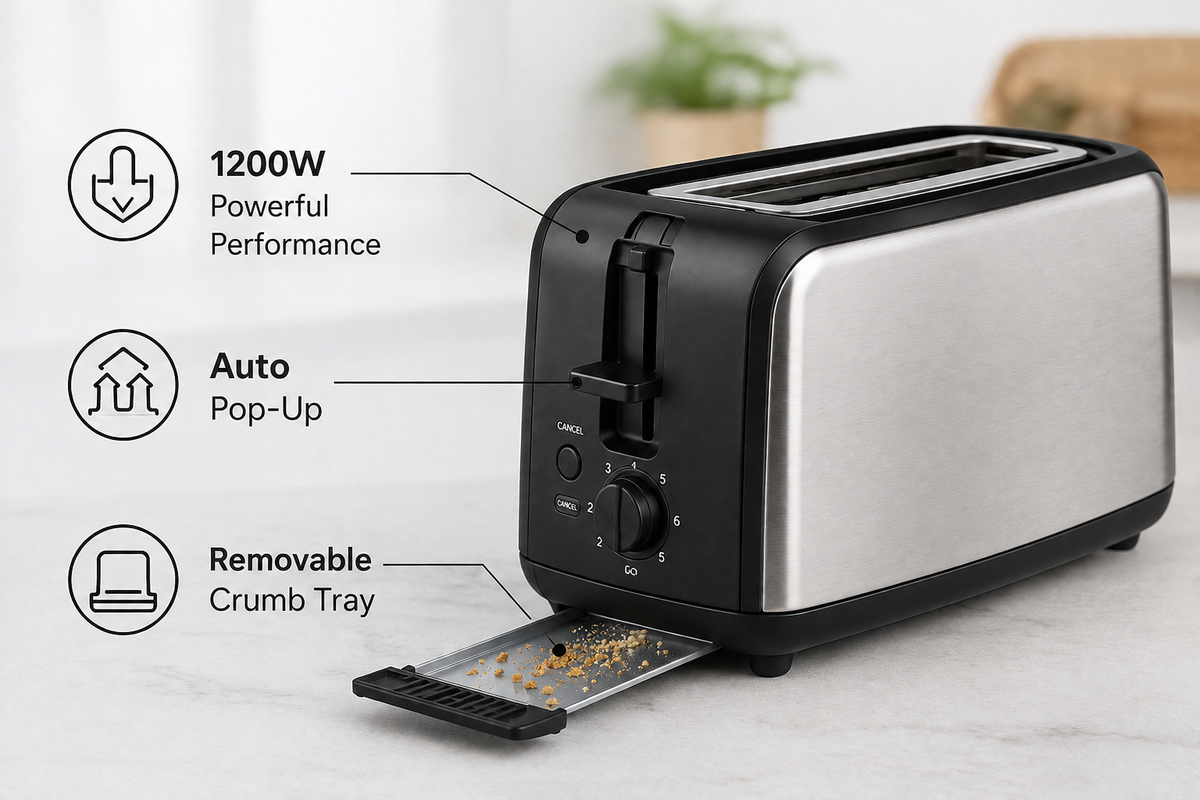 Orbit 1200W Stainless Steel Pop-Up Bread Toaster | Adjustable Browning Control